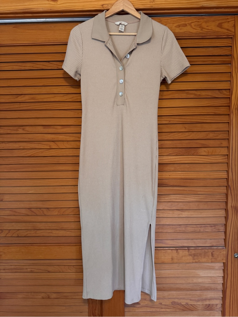Ribbed Polo Midi Dress in Beige - H&M